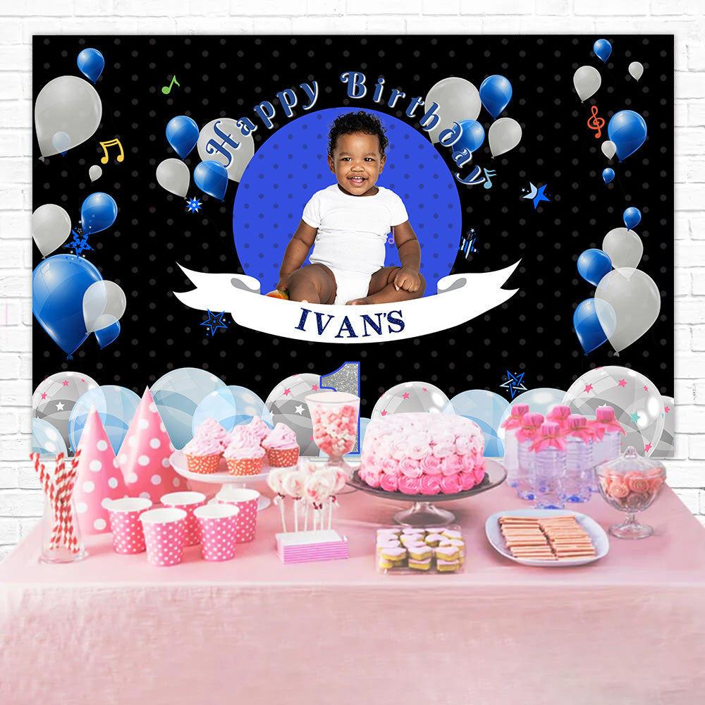 Personalized Birthday Backdrops Starry Blue White Balloon Backdrop UK RR1-16