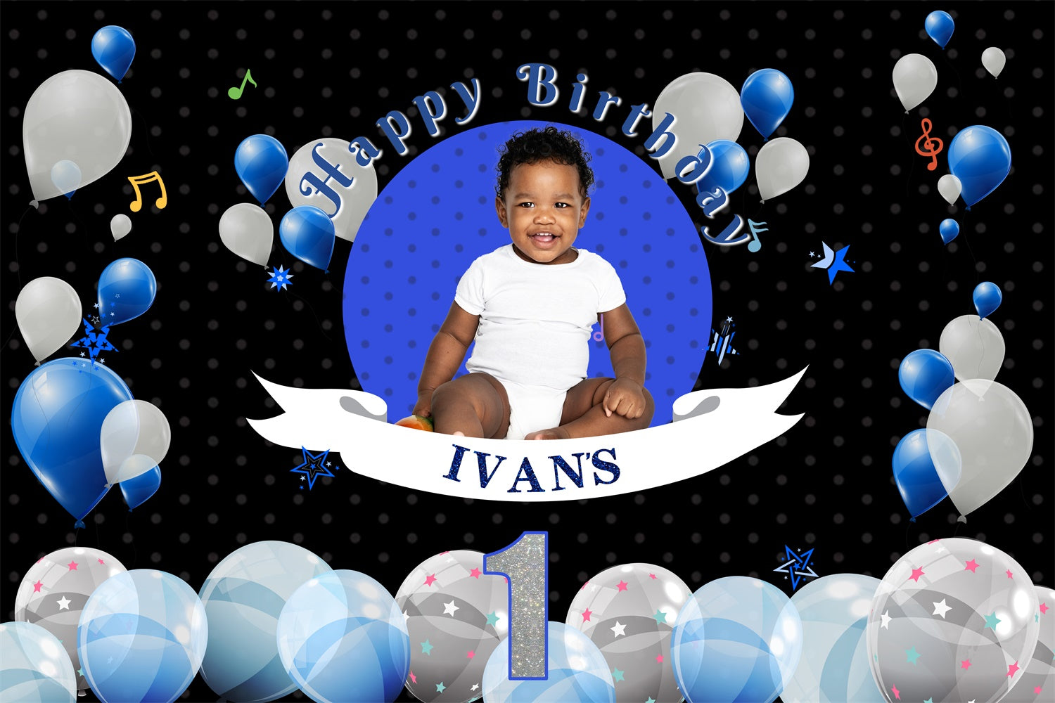 Personalized Birthday Backdrops Starry Blue White Balloon Backdrop UK RR1-16