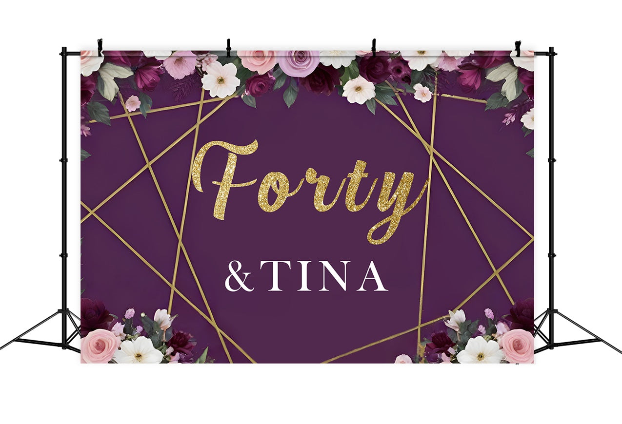 Personalized Backdrops Birthday Geometric Gold Purple Rose Backdrop UK RR1-2