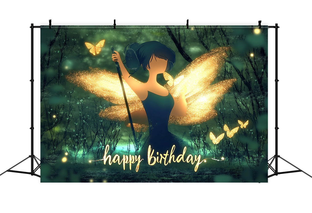 Personalised Birthday Backdrop Golden Fairy Glow Forest Backdrop UK RR1-20