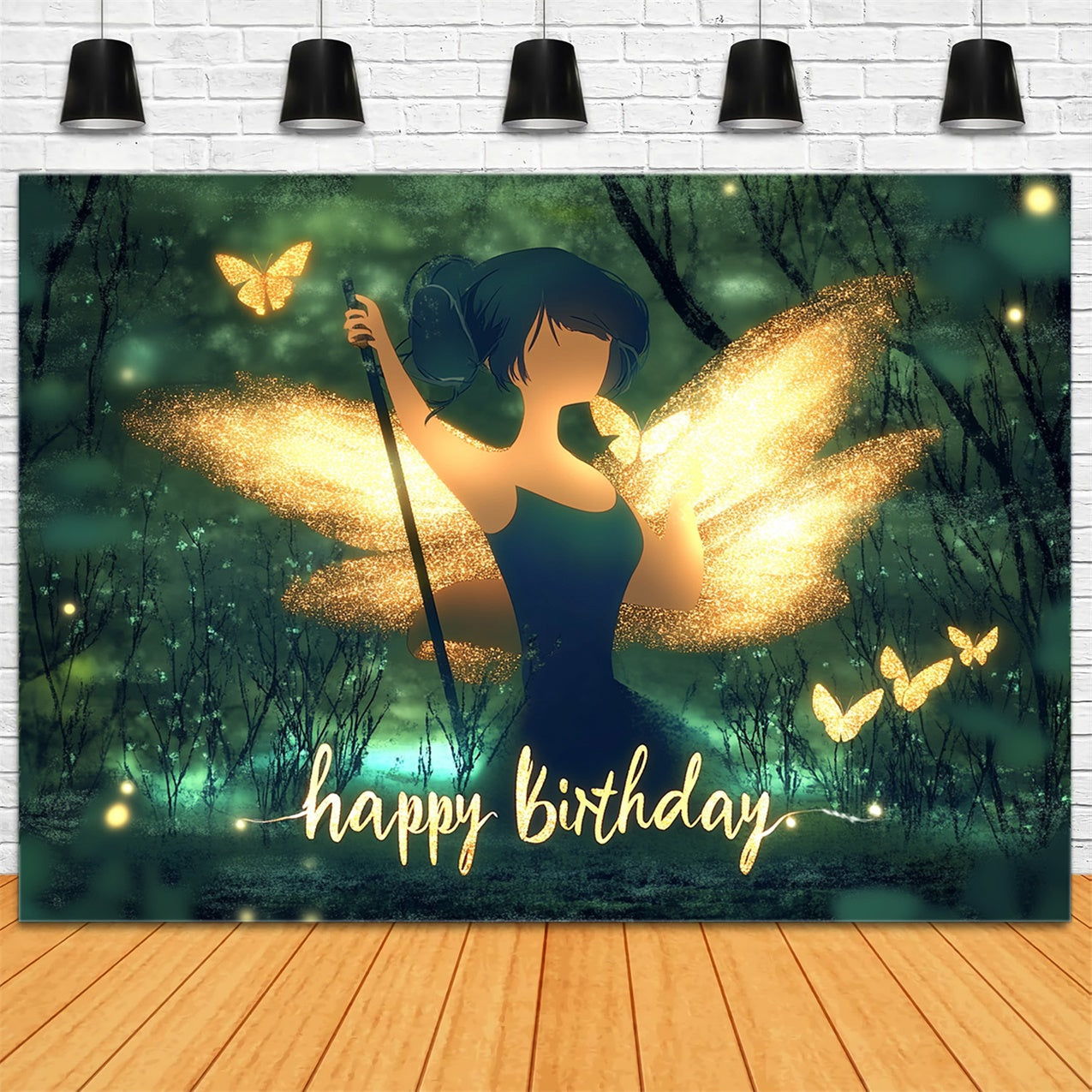 Personalised Birthday Backdrop Golden Fairy Glow Forest Backdrop UK RR1-20