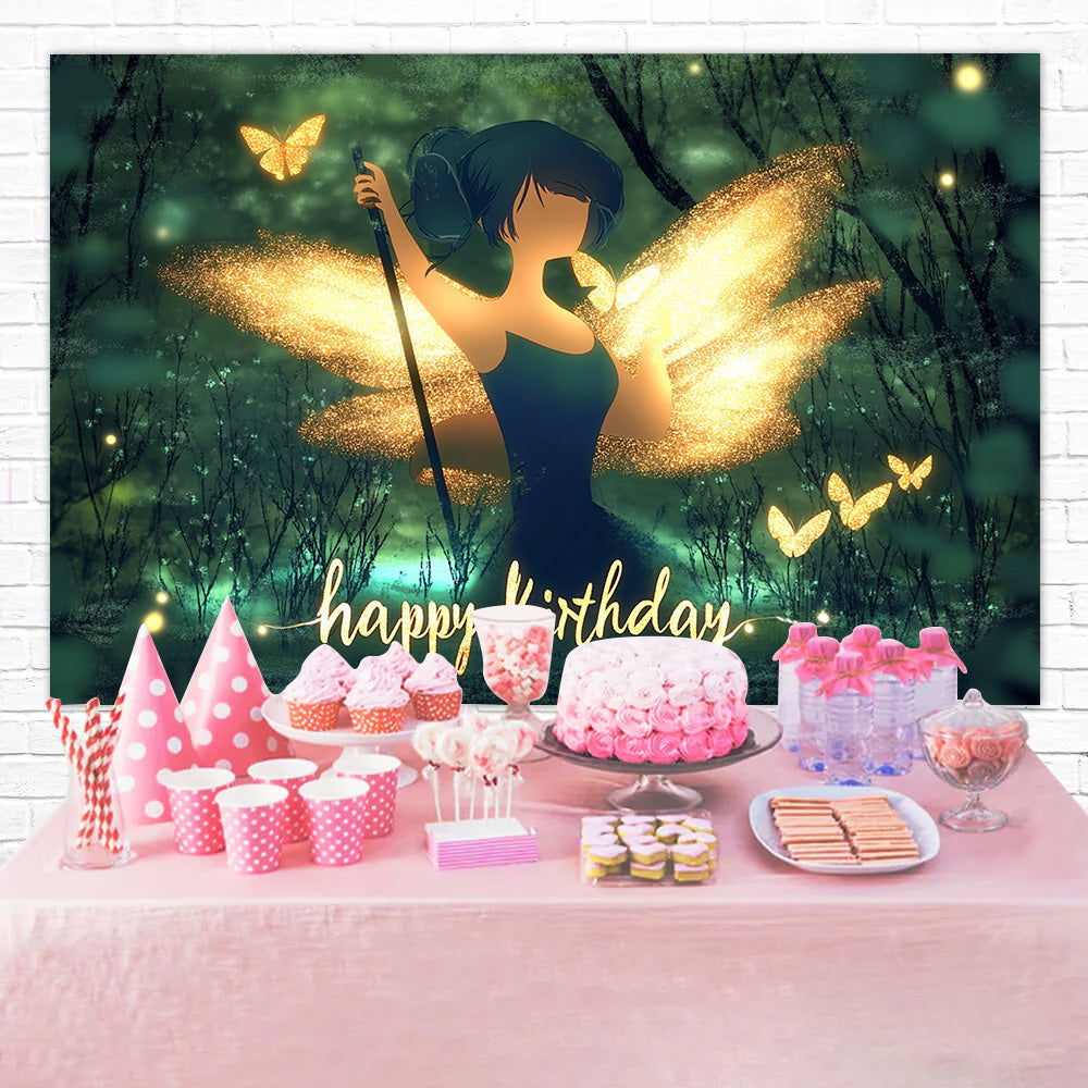 Personalised Birthday Backdrop Golden Fairy Glow Forest Backdrop UK RR1-20