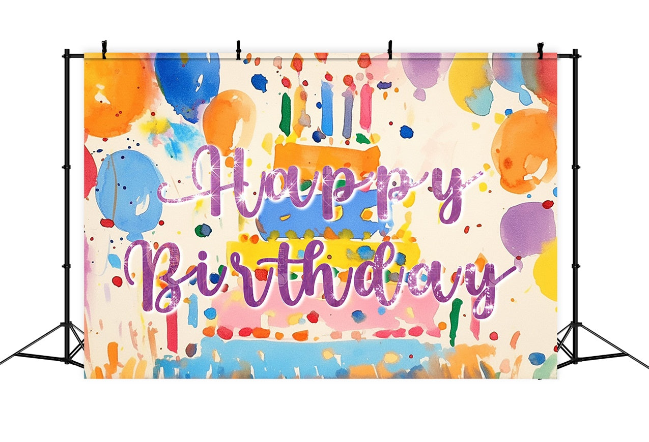 Personalized Backdrops For Birthday Watercolor Cake Balloon Backdrop UK RR1-22