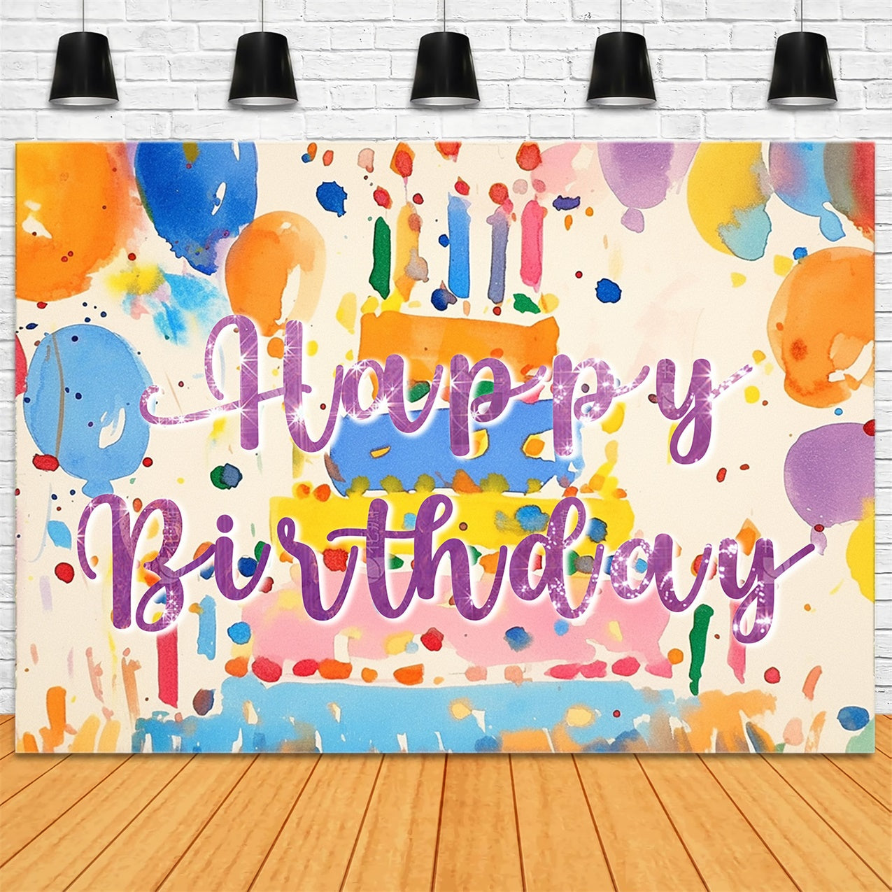 Personalized Backdrops For Birthday Watercolor Cake Balloon Backdrop UK RR1-22