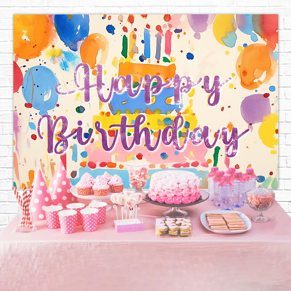 Personalized Backdrops For Birthday Watercolor Cake Balloon Backdrop UK RR1-22