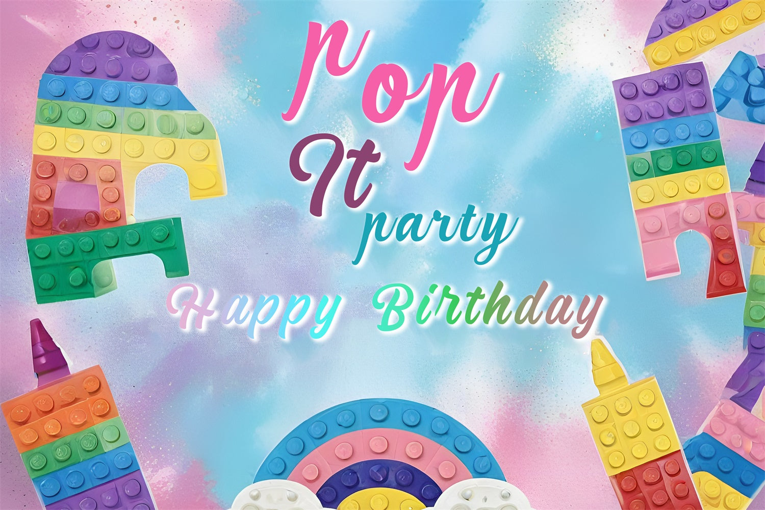 Customized Birthday Backdrop Pop It Blocks Happy Backdrop UK RR1-26