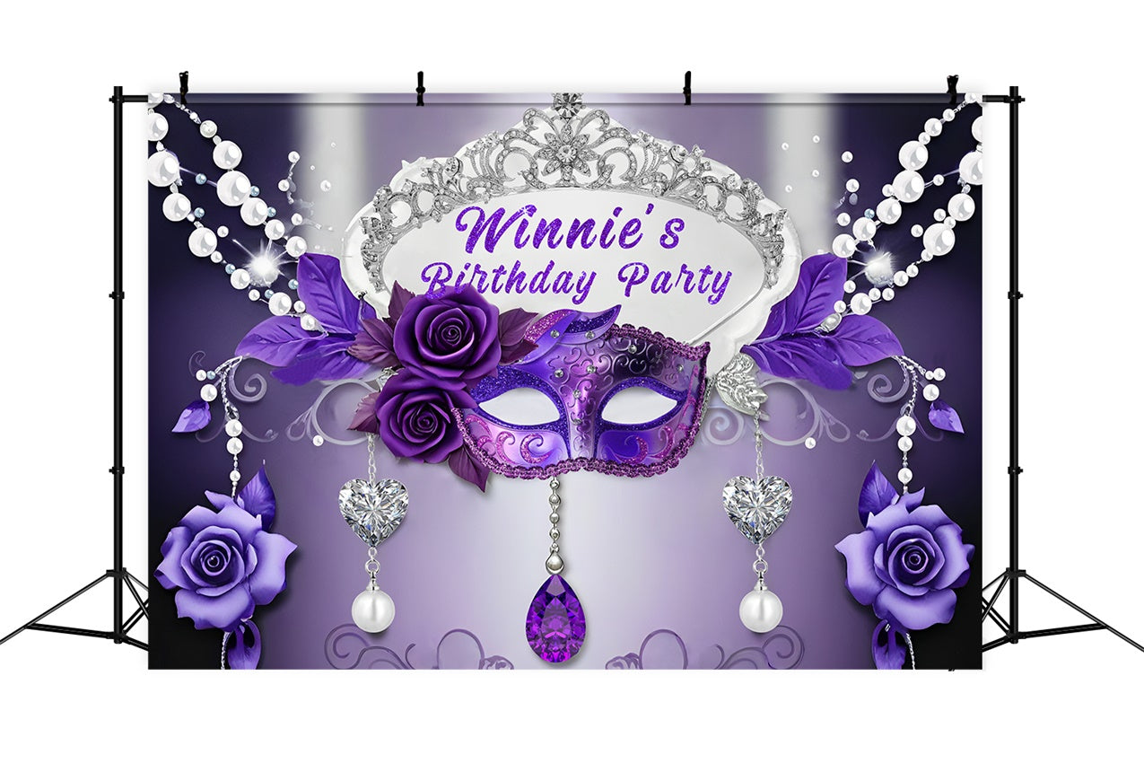 Custom Birthday Party Backdrop Purple Mask Rose Backdrop UK RR1-27