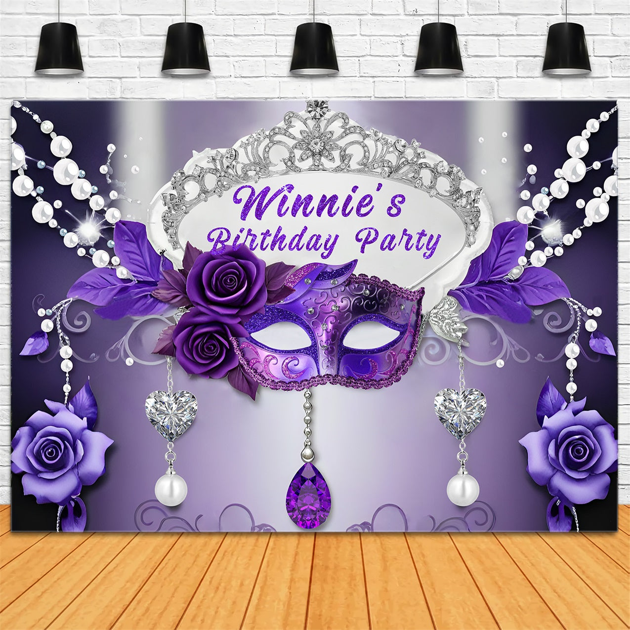 Custom Birthday Party Backdrop Purple Mask Rose Backdrop UK RR1-27