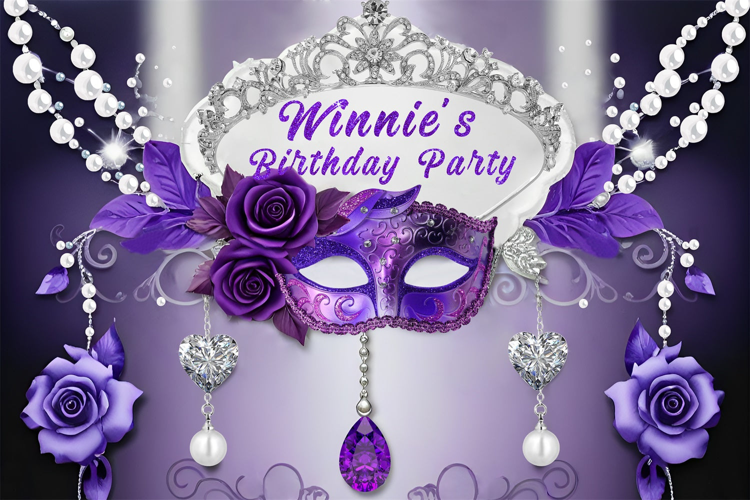 Custom Birthday Party Backdrop Purple Mask Rose Backdrop UK RR1-27