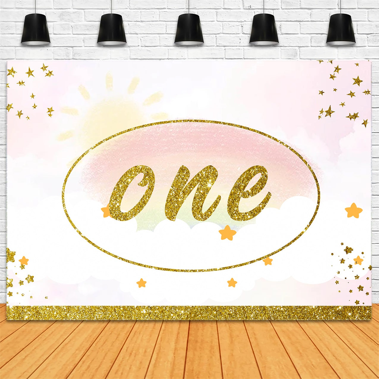 1st Birthday Photo Backdrop Sparkling Golden Celebration Backdrop UK RR1-28