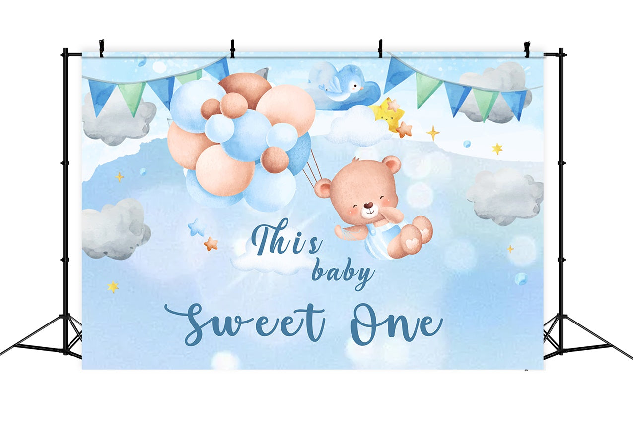 Personalized Birthday Photo Backdrop Teddy Sky Balloon Backdrop UK RR1-29