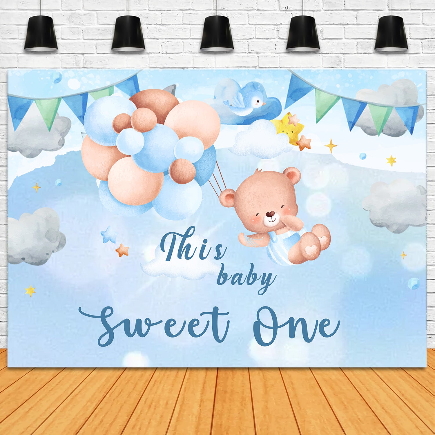 Personalized Birthday Photo Backdrop Teddy Sky Balloon Backdrop UK RR1-29