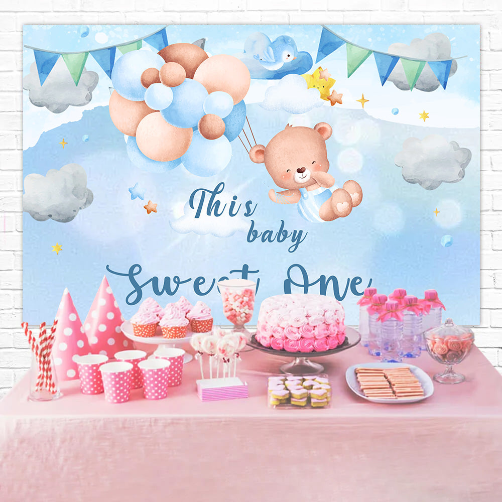 Personalized Birthday Photo Backdrop Teddy Sky Balloon Backdrop UK RR1-29