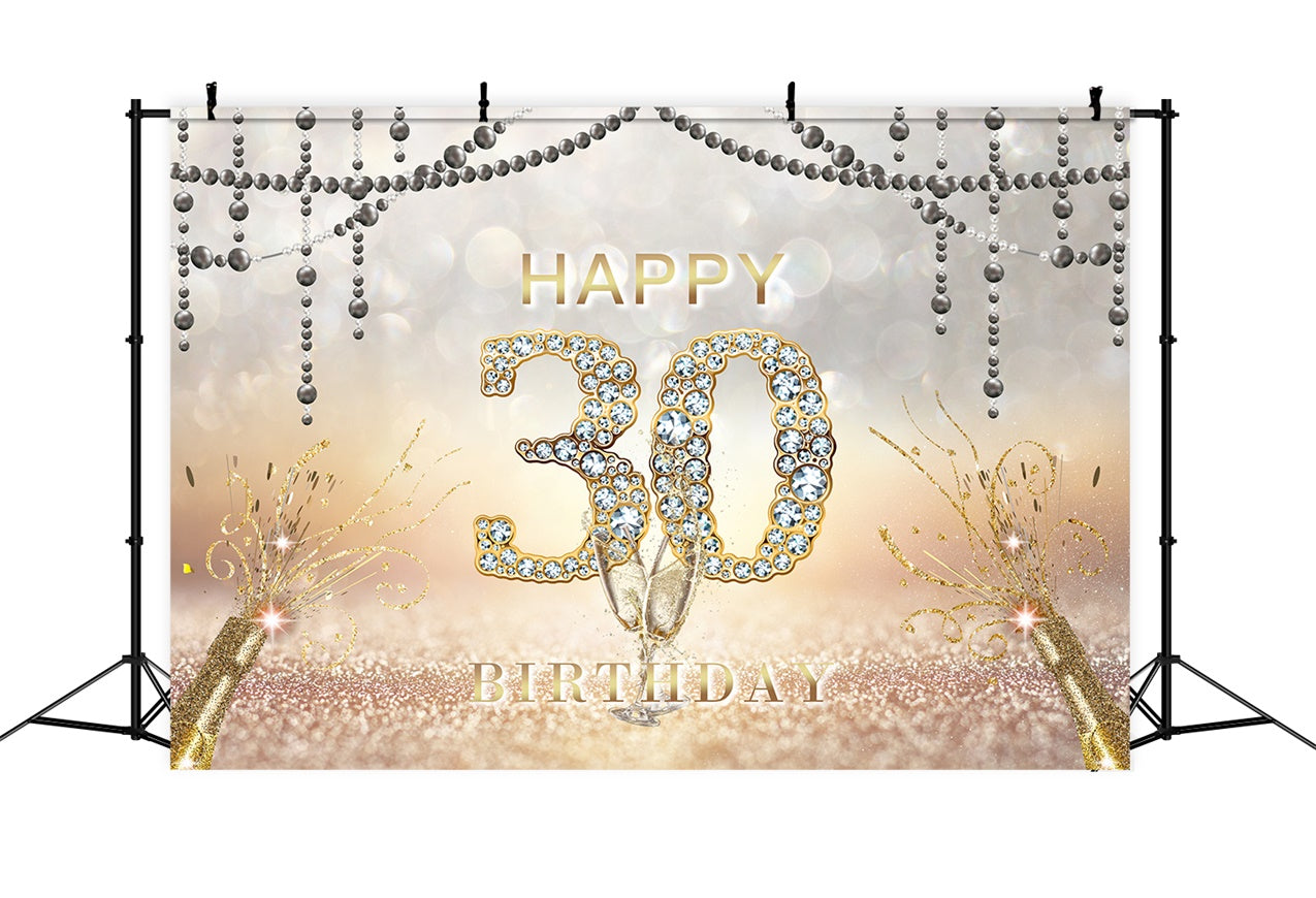 30th Birthday Backdrop Diamond Glitter Champagne Celebration Backdrop UK RR1-30