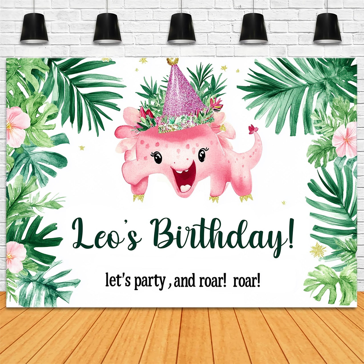 Custom Made Birthday Backdrops Tropical Leaves Dino Backdrop UK RR1-31