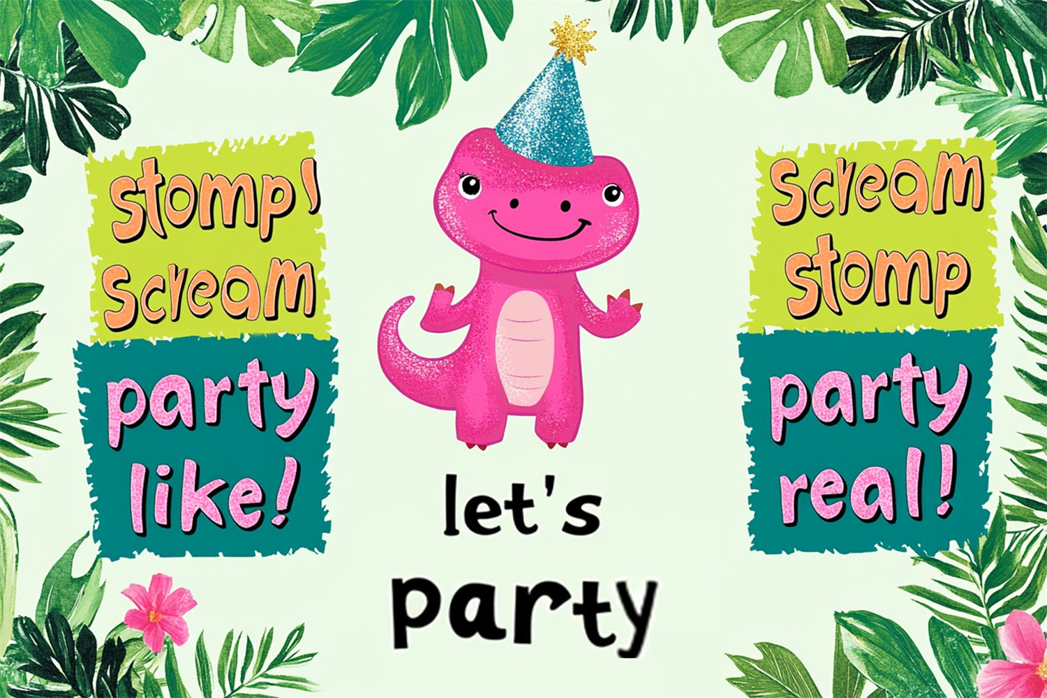 Custom Happy Birthday Backdrop Party Dino Jungle Vibes Backdrop UK RR1-34