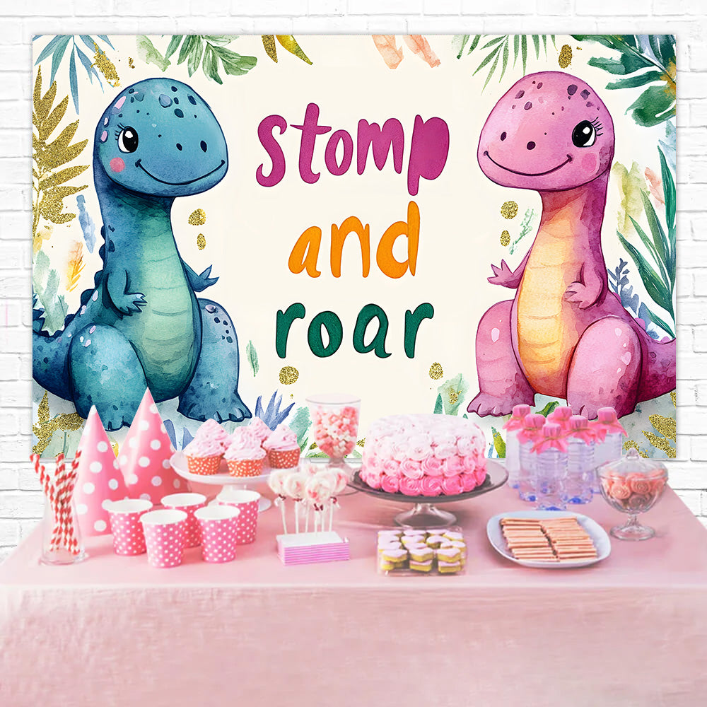 Customized Birthday Backdrop Cute Dino Tropical Party Backdrop UK RR1-35