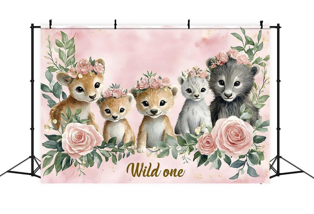 Personalized Birthday Backdrops Floral Animal Friends Backdrop UK RR1-38