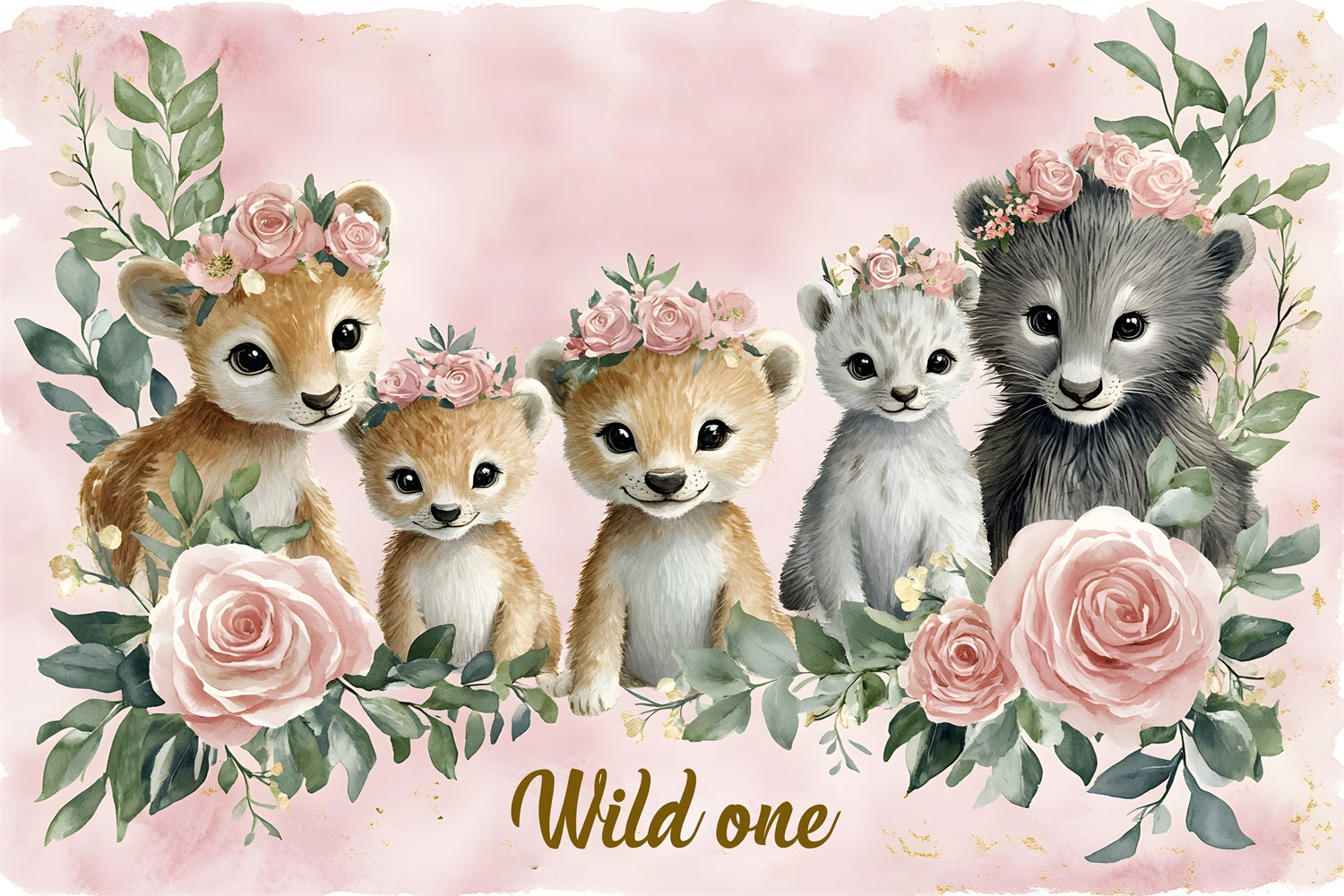 Personalized Birthday Backdrops Floral Animal Friends Backdrop UK RR1-38