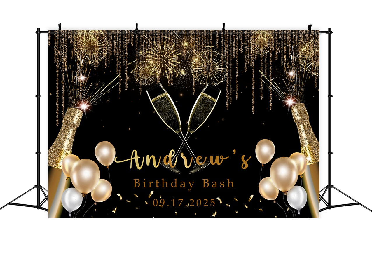 Custom Birthday Backdrop Sparkling Champagne Gold Balloon Backdrop UK RR1-4