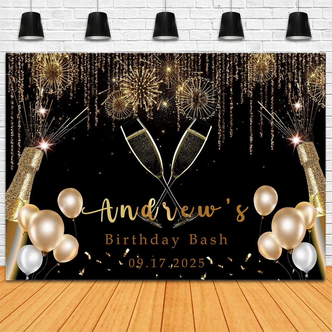 Custom Birthday Backdrop Sparkling Champagne Gold Balloon Backdrop UK RR1-4