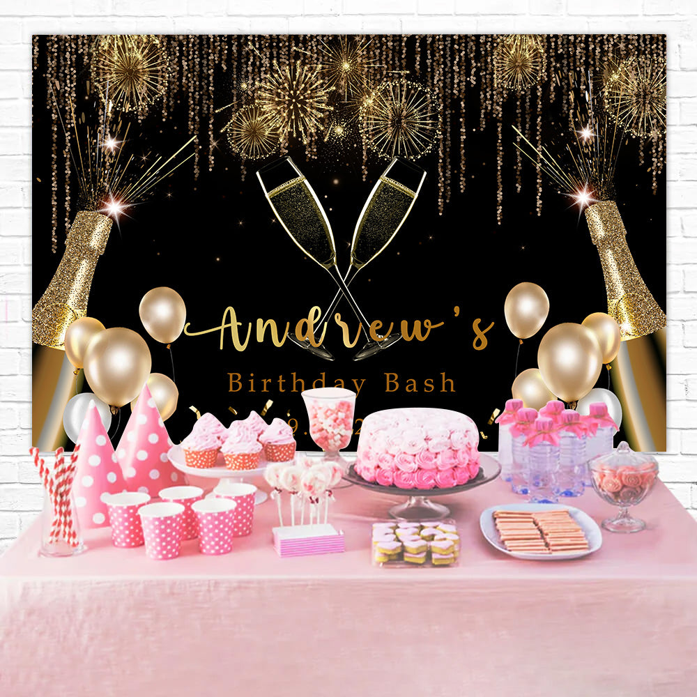 Custom Birthday Backdrop Sparkling Champagne Gold Balloon Backdrop UK RR1-4