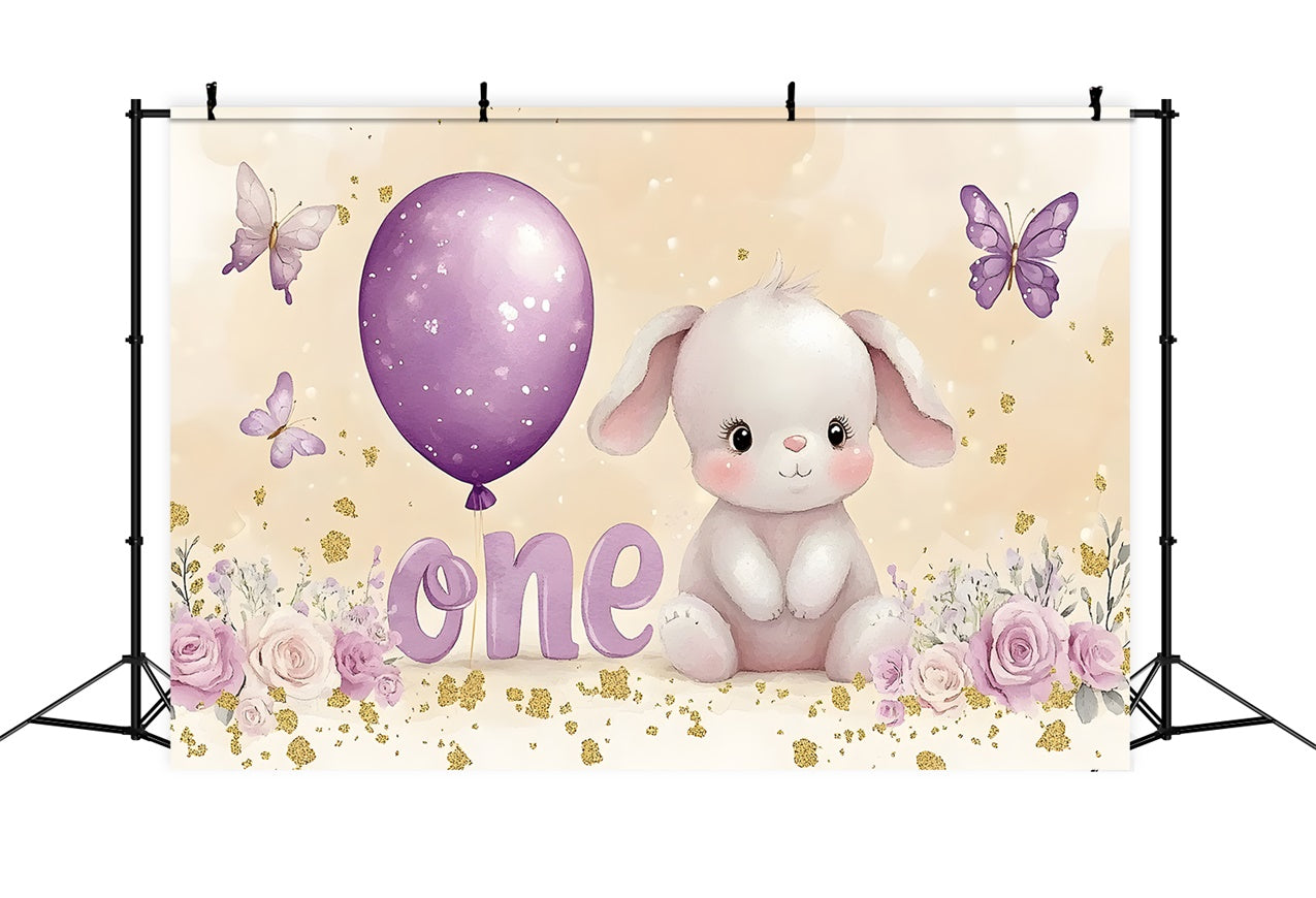 Personalized Backdrop For Birthday Purple Balloon Bunny Backdrop UK RR1-40