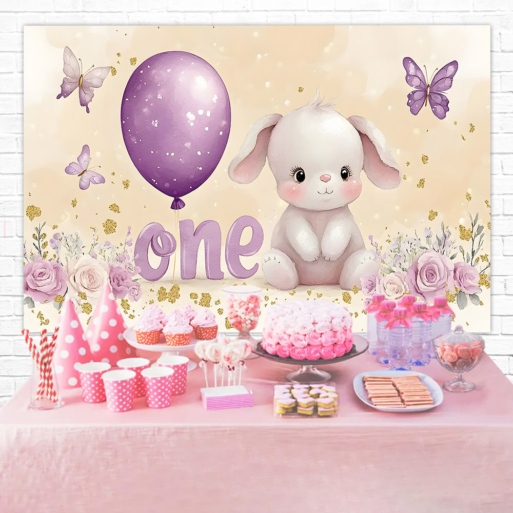 Personalized Backdrop For Birthday Purple Balloon Bunny Backdrop UK RR1-40