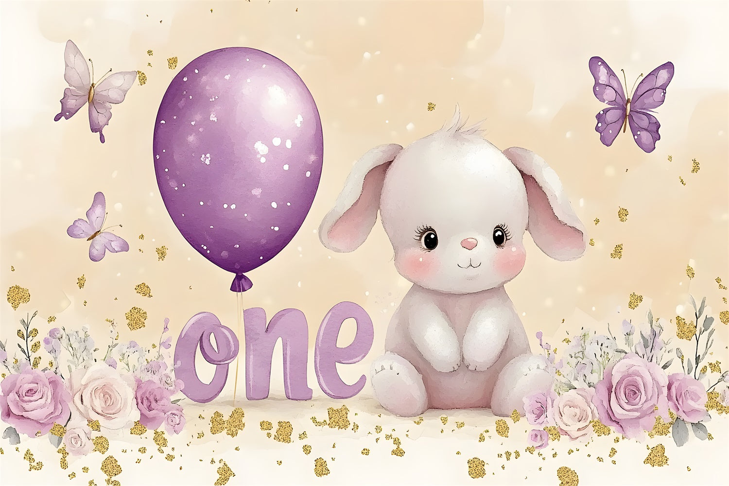 Personalized Backdrop For Birthday Purple Balloon Bunny Backdrop UK RR1-40