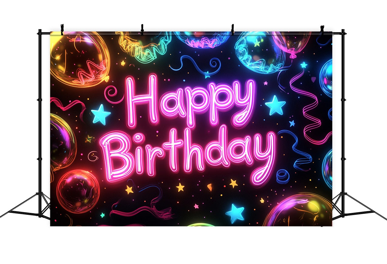 Custom Made Birthday Backdrops Neon Balloon Stars Backdrop UK RR1-46