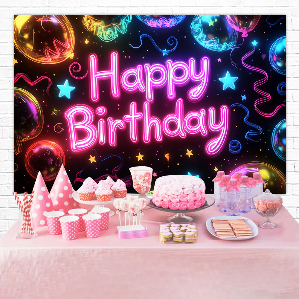 Custom Made Birthday Backdrops Neon Balloon Stars Backdrop UK RR1-46