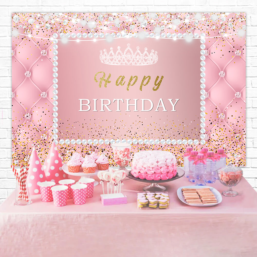 Personalized Backdrop For Birthday Pink Sparkle Pearl Backdrop UK RR1-47