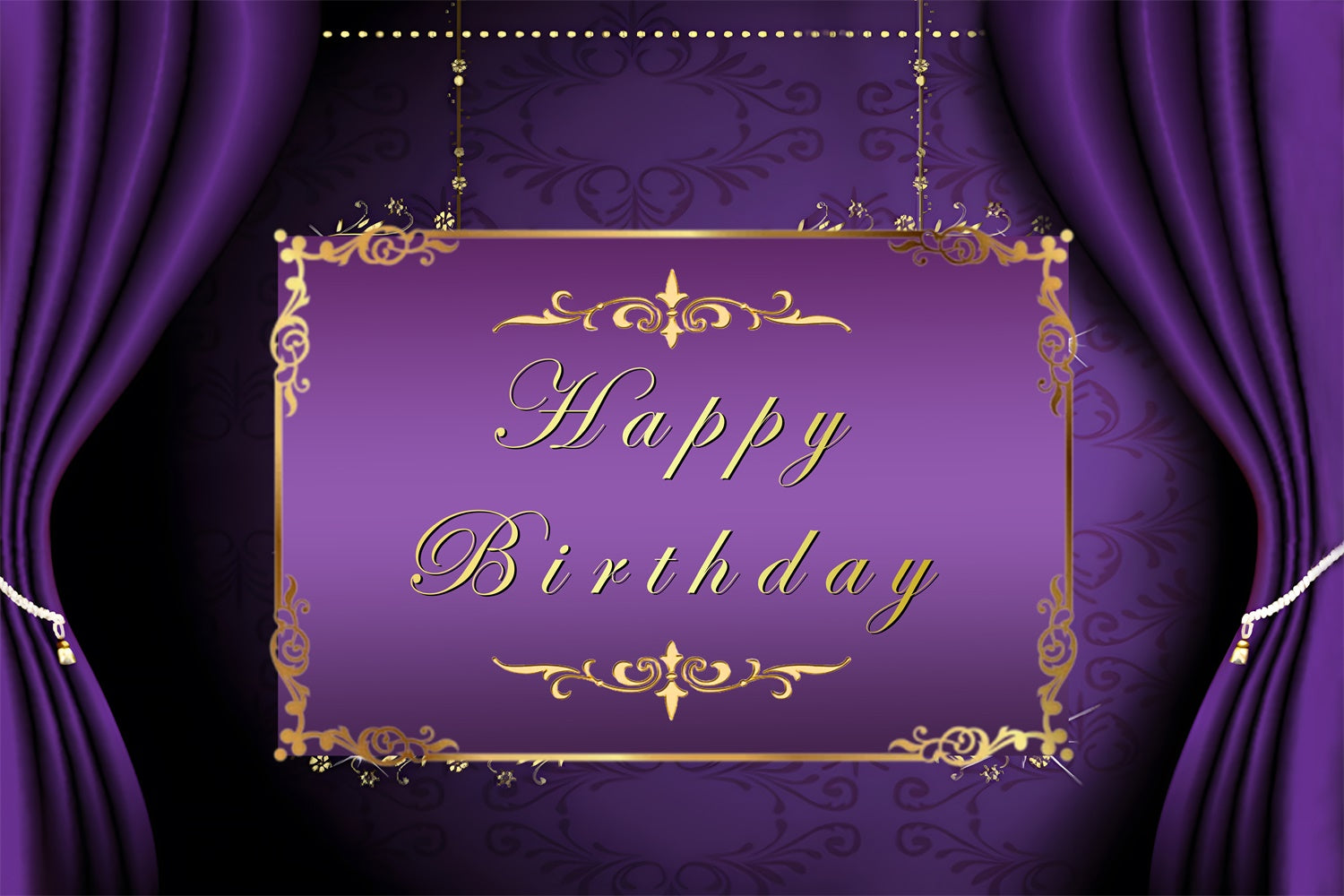 Customized Backdrop For Birthday Golden Frame Purple Backdrop UK RR1-48