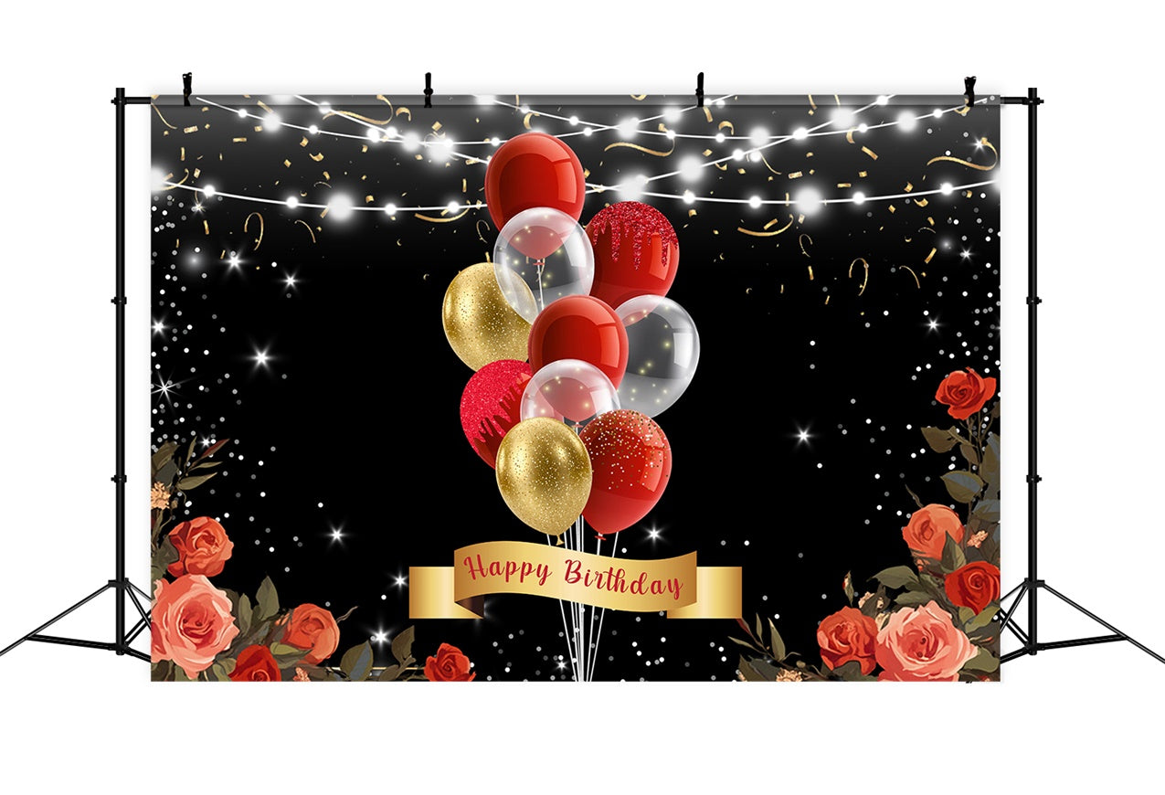 Customized Birthday Backdrop Glitter Balloons Rose Backdrop UK RR1-49