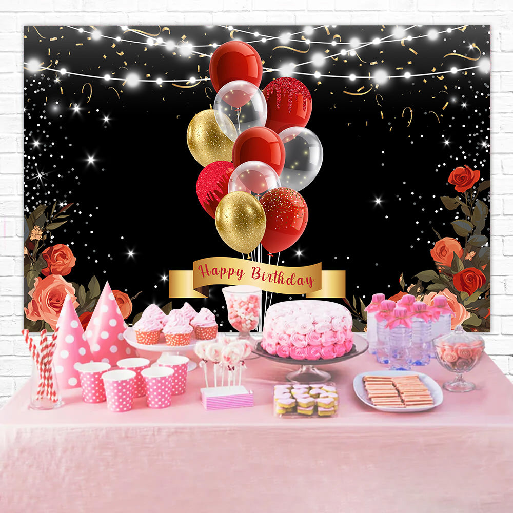 Customized Birthday Backdrop Glitter Balloons Rose Backdrop UK RR1-49