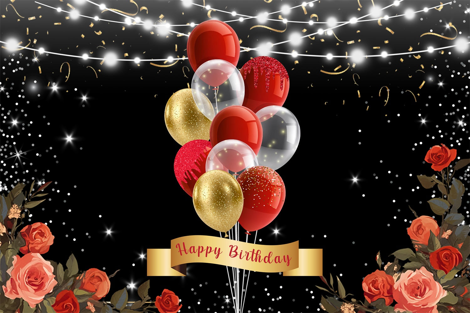 Customized Birthday Backdrop Glitter Balloons Rose Backdrop UK RR1-49