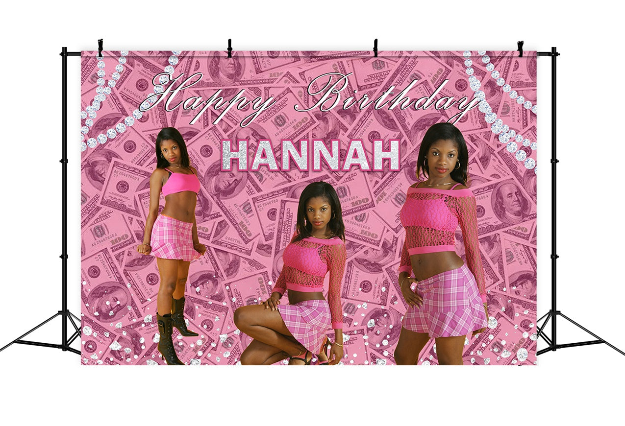 Customized Birthday Backdrops Glam Pink Cash Queen Party Backdrop UK RR1-5