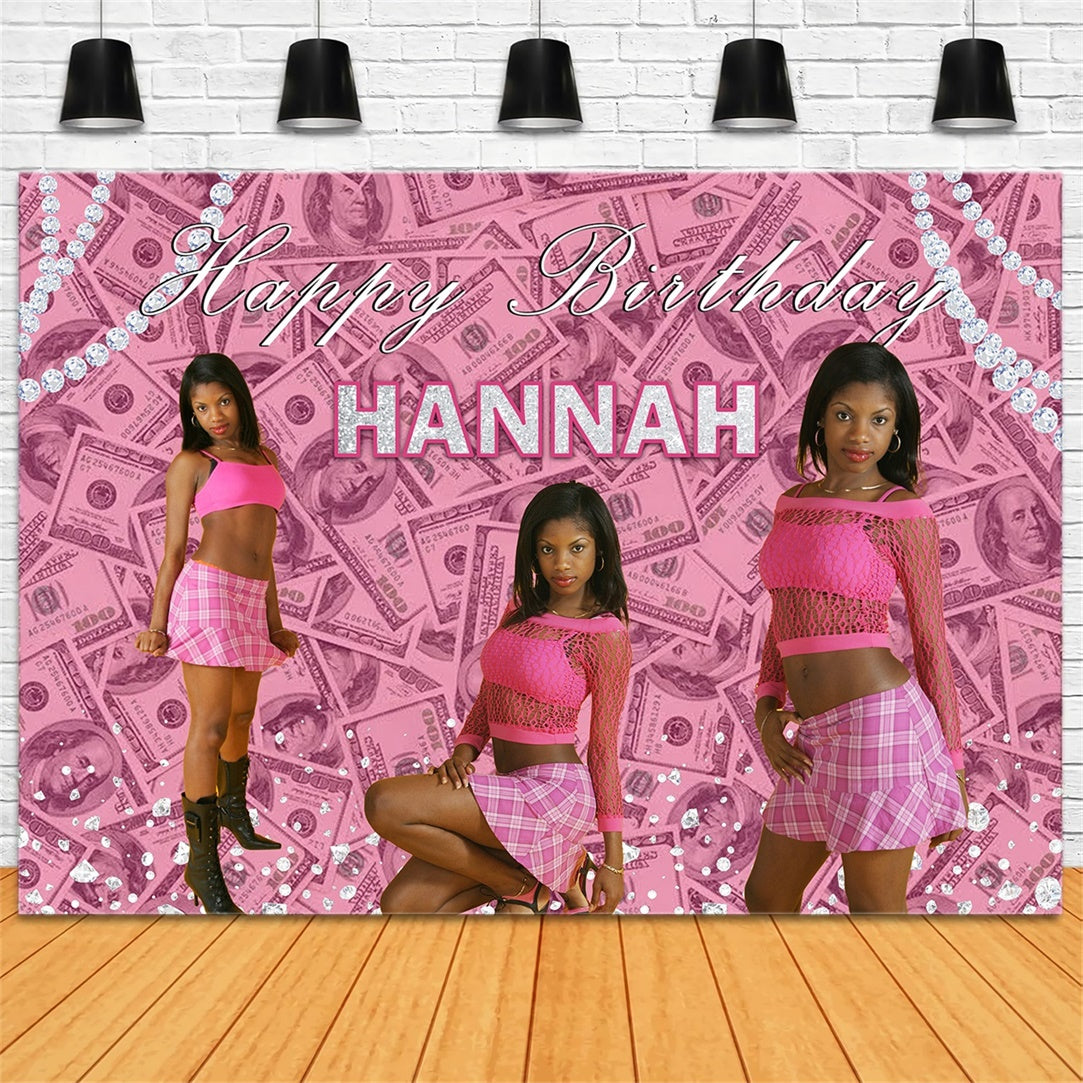 Customized Birthday Backdrops Glam Pink Cash Queen Party Backdrop UK RR1-5