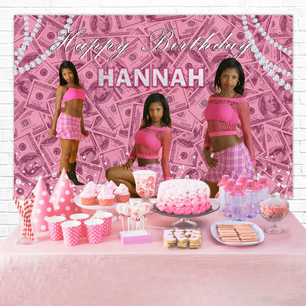 Customized Birthday Backdrops Glam Pink Cash Queen Party Backdrop UK RR1-5