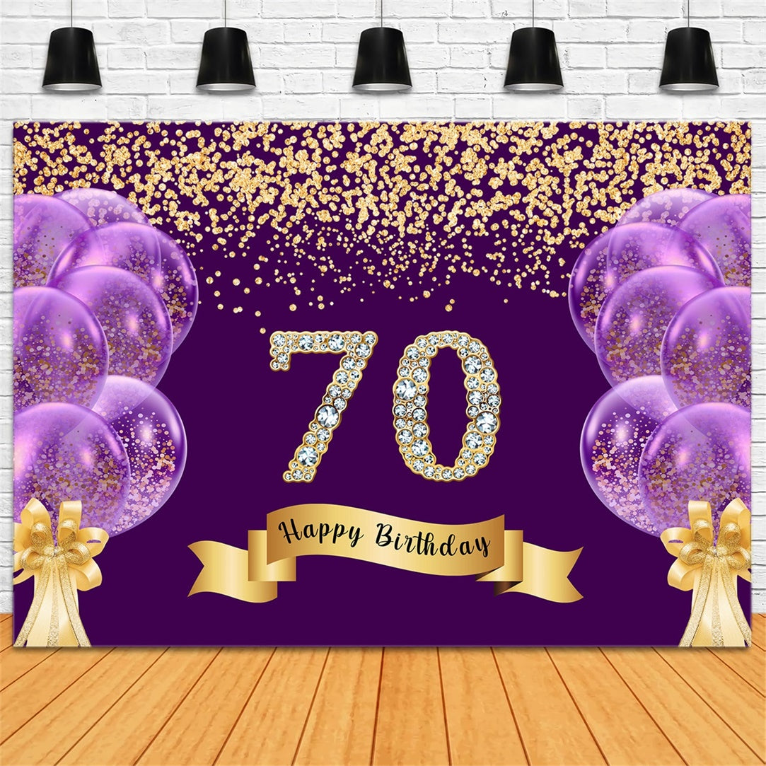 Custom Birthday Backdrop Glitter Balloons Happy 70th Backdrop UK RR1-50