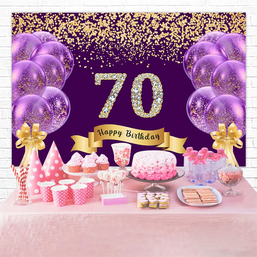 Custom Birthday Backdrop Glitter Balloons Happy 70th Backdrop UK RR1-50