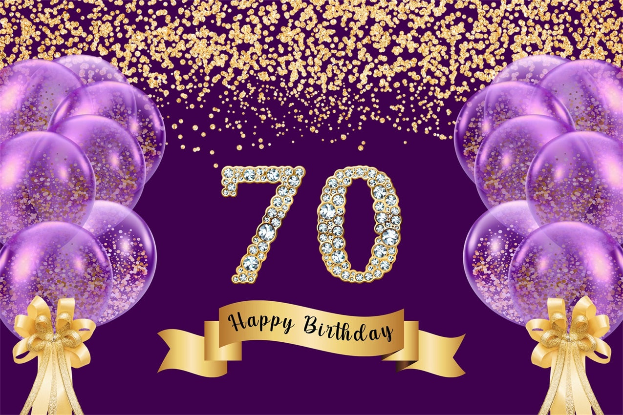 Custom Birthday Backdrop Glitter Balloons Happy 70th Backdrop UK RR1-50