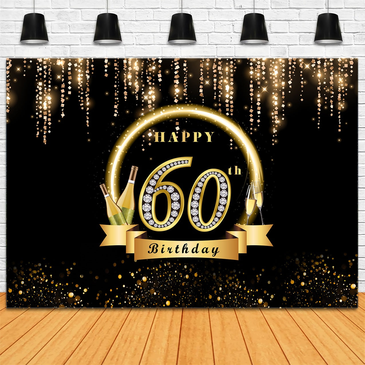 Personalized Birthday Backdrops Sparkling Gold 60th Backdrop UK RR1-51