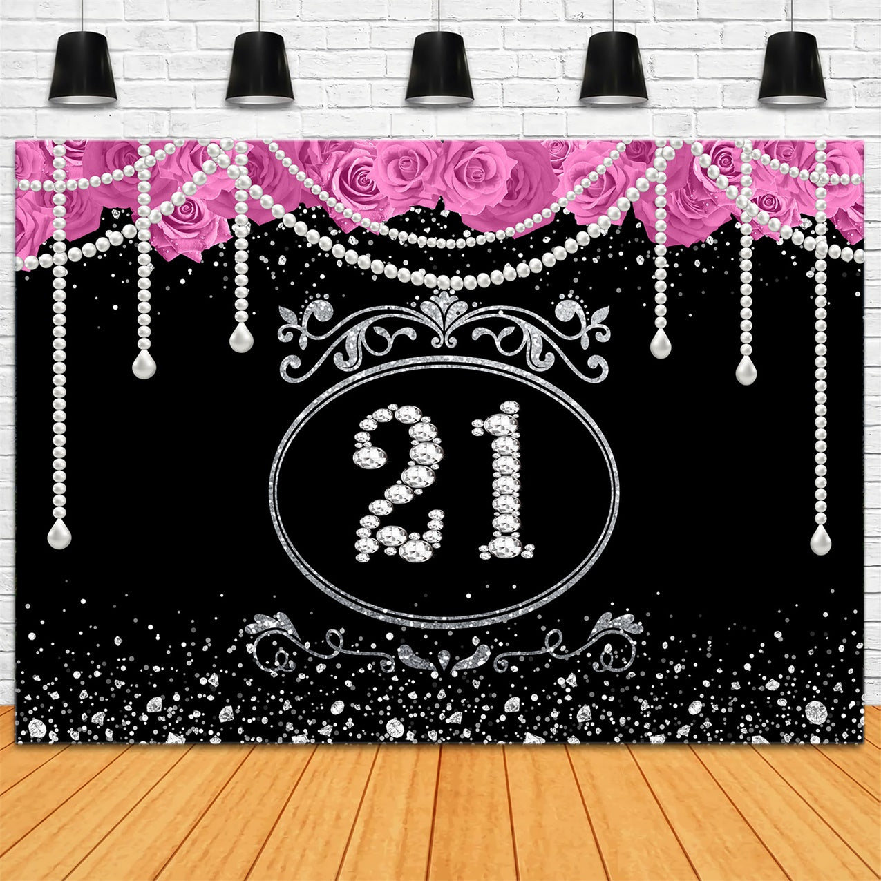 Custom Made Birthday Backdrops Glittering Pearl Rose Backdrop UK RR1-52