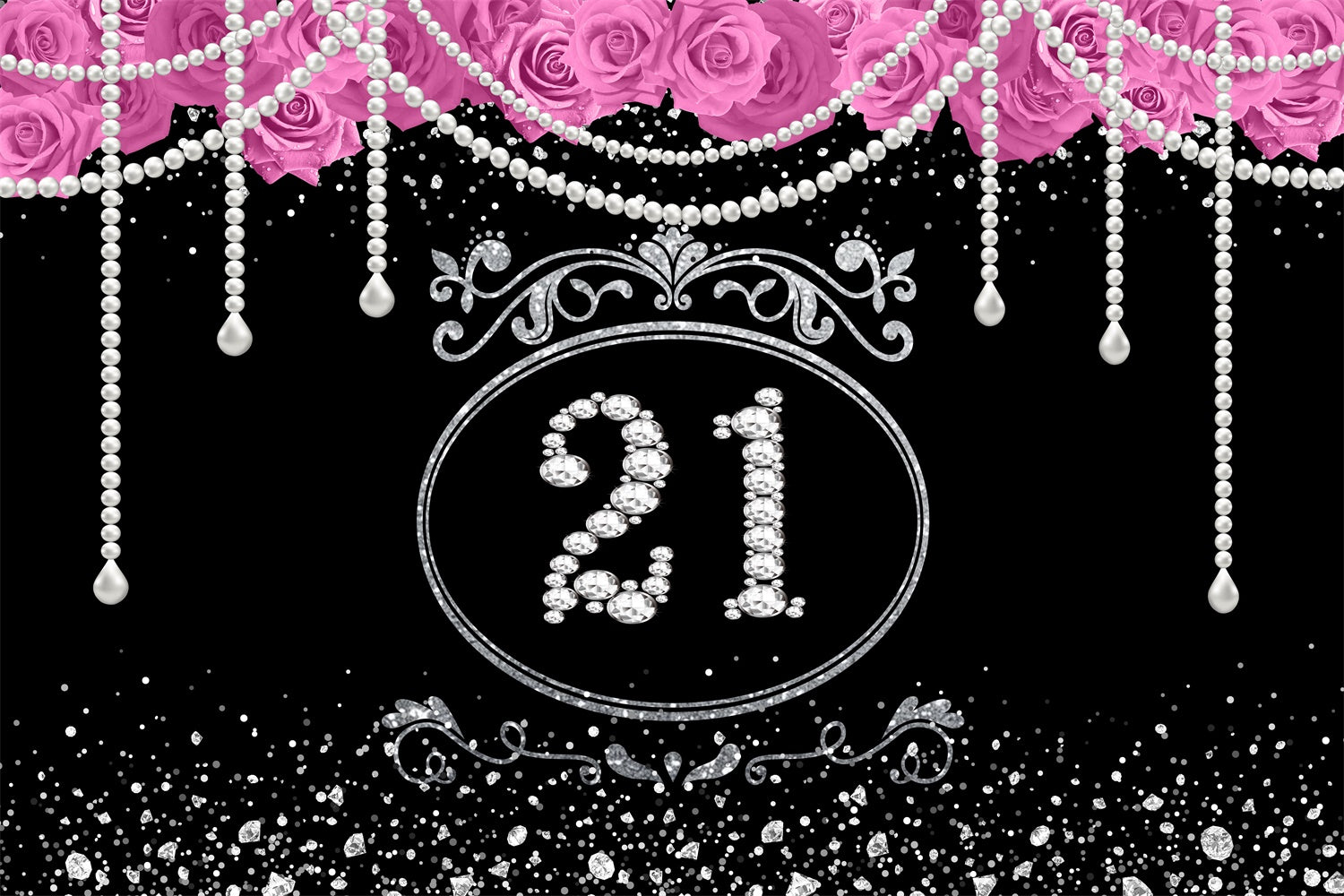 Custom Made Birthday Backdrops Glittering Pearl Rose Backdrop UK RR1-52