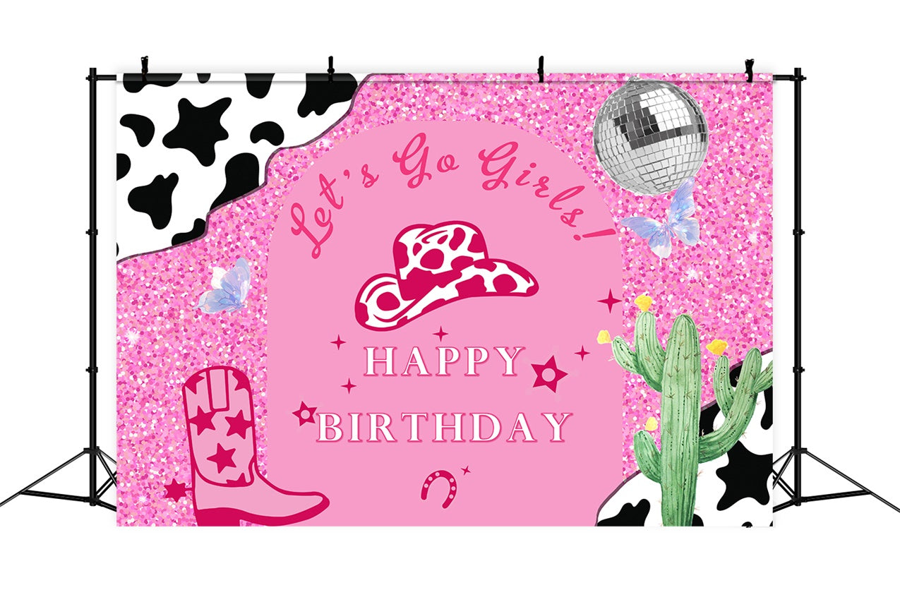 Personalized Birthday Photo Backdrop Sparkling Cowgirl Pink Backdrop UK RR1-54