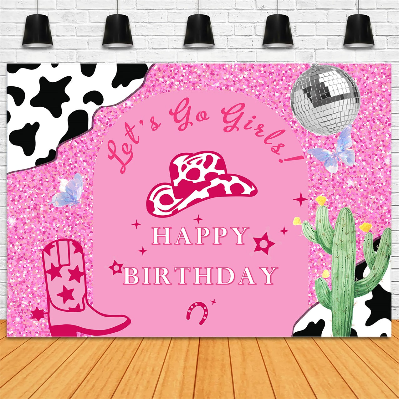 Personalized Birthday Photo Backdrop Sparkling Cowgirl Pink Backdrop UK RR1-54