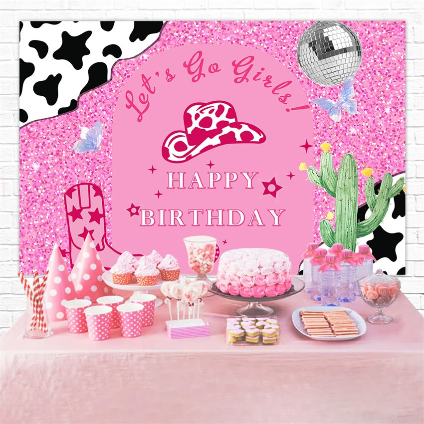 Personalized Birthday Photo Backdrop Sparkling Cowgirl Pink Backdrop UK RR1-54