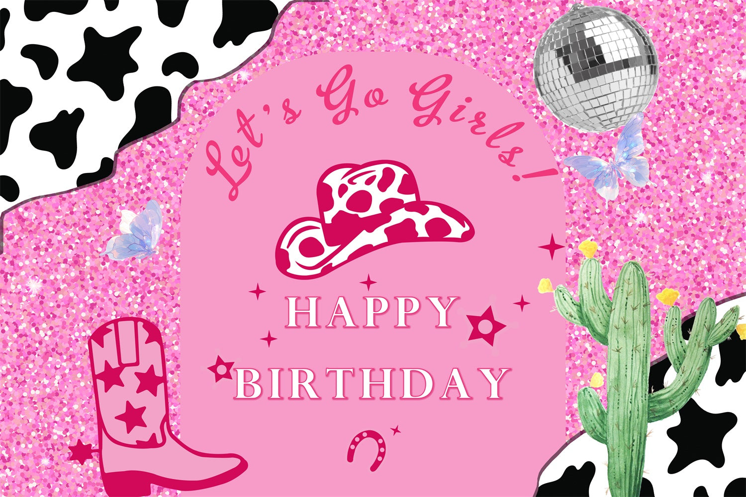 Personalized Birthday Photo Backdrop Sparkling Cowgirl Pink Backdrop UK RR1-54