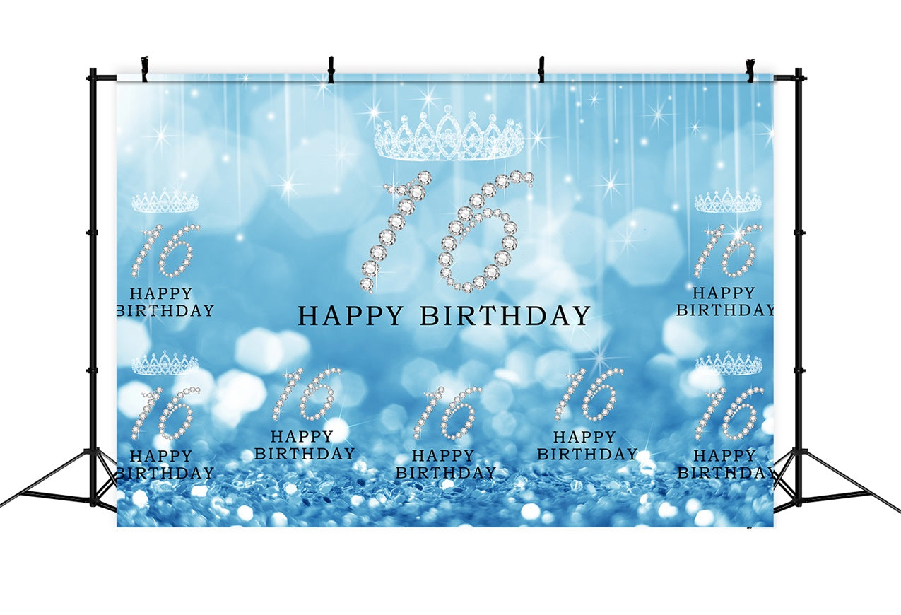 Custom Birthday Backdrops Sweet 16 Blue Glitter Luxury Backdrop UK RR1-57